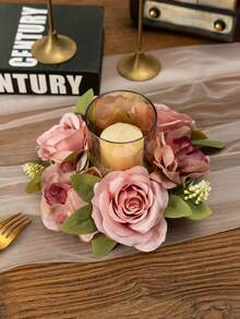 1 件人造花小蜡烛环花环 - 9.84 英寸内径仿厨柜花环，白色假玫瑰人造花婚礼桌中心装饰春夏花环适用于前门婚礼花束派对装饰、家居装饰、婚礼布置、浪漫约会、婚礼花环 - 彩色 - 查看 11