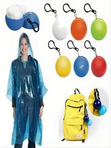 1pc Portable Plastic Rain Poncho Keychain, Compact Reusable Emergency Rain Gear For Travel, Hiking, Fishing, Camping, Adult, Assorted Color