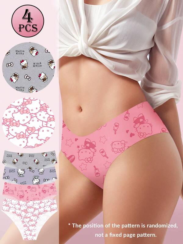 Sanrio 4 piezas de bragas sin costuras con estampado de Kitty de Sanrio de talle bajo para mujer