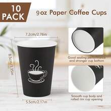 10pcs/20pcs/30pcs/60pcs,9oz Paper Coffee Cups, Disposable Black Paper Cups For Hot Drinking, Water, Tea, Used For Cafes, Offices, And Events