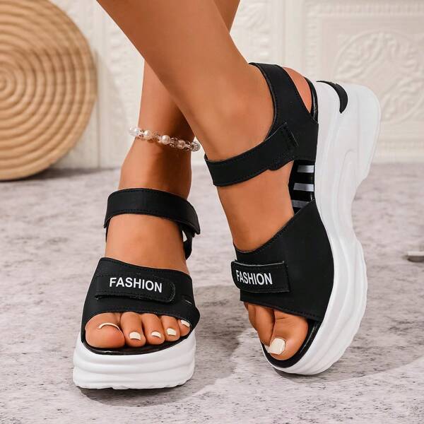 Rhinestone Roman Sandals For Women, 2025 Summer New Versatile Comfortable Lightweight Hook & Loop Slip-On Casual Shoes
