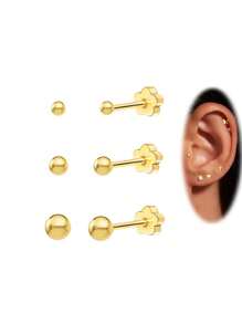 Flower Flat Back Earrings For Women, 14K Gold Cartilage Earring Tragus Helix Small Hypoallergenic Titanium Steel Screw Back Earrings CZ/Ball/Pearl/Dot/Heart/Cross/Butterfly Stud Earrings Jewelry Gift For Her