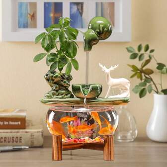 1pc Modern USB Powered Glass & Ceramic Desktop Fountain, Space-Themed Indoor Decorative Sculpture Art, Low-Noise Operation For Home Office Relaxation, Easy Assembly