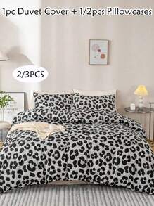 Juego de funda nórdica de 2 o 3 piezas con estampado de leopardo en poliéster, juego de ropa de cama moderno y llamativo para todas las estaciones, suave y transpirable, lavable a máquina (1 funda nórdica + 1 o 2 fundas de almohada, sin relleno)