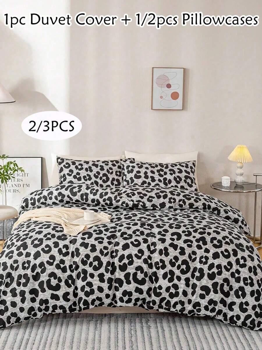Juego de funda nórdica de 2 o 3 piezas con estampado de leopardo en poliéster, juego de ropa de cama moderno y llamativo para todas las estaciones, suave y transpirable, lavable a máquina (1 funda nórdica + 1 o 2 fundas de almohada, sin relleno)