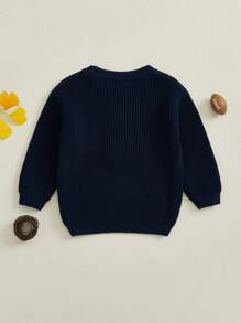 Baby Knit Sweaters Long Sleeve Round Neck Football Embroidery Pullover Toddler Fall Tops