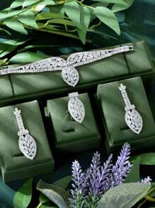 1 set de joyas de lujo con cubic zirconia hueco decorado, adecuado para uso de fiesta de mujeres