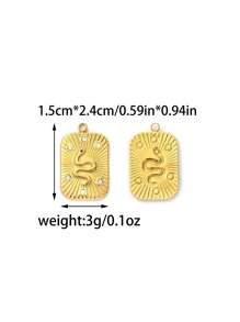 1pc/Pack 304 Stainless Steel Zodiac Snake-Shaped Tag With Zirconia Stone Inlay, Accessory