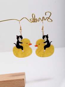 Funny Cute Statement Dancing Cat Drop Dangle Earrings For Women, Girls, Summer, Winter, Vacation, Holiday, Beach Party, Gift For Her, Couple Gift