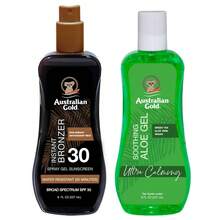 Australian Gold Sunscreen Gel Spray With Bronzer + Soothing After Sun Aloe Vera Gel, Hydrating Sunburn Relief &Amp; Broad Spectrum UVA/UVB SPF 15 Sunscreen Spray, Water Resistant, Vegan Skin Care Set - White - View 1