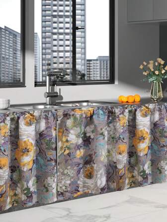 1pc Luxury Painting Style Fabric Table Skirt, Kitchen Decoration Item, Holiday Decor