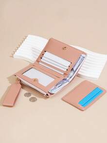 Baellerry Women's Premium Bi-Fold Wallet & Card Holder Case Student Style Color Block Zipper Design - Pink - View 3
