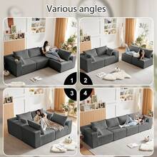 LUCKHAO 104'' Cloud Modular Sectional Sofa, Corduroy L-Shaped Minimalist Couch With Deep Seat, Modern 4-Seater Free Combination Sofa For Living Room – No Assembly Required