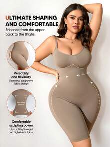 Plus Size Women's Adjustable Shoulder Straps Sculpting Tummy Control Butt Lift Bodysuit - Brown - View 3