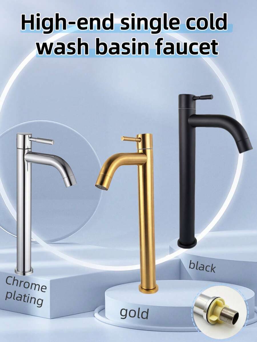 1个金色黑色银色面盆龙头 - 台面安装式单冷水龙头，不锈钢材质 - 易于安装的浴室水槽龙头，浴室配件，浴室工具