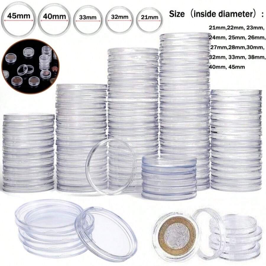 50pcs Commemorative Coin Protector Display Cases, Transparent Plastic Coin Holders, Coin Collection Storage Boxes