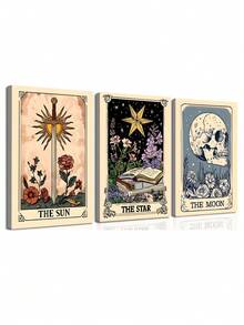 3 件现代艺术海报套装 - 太阳、月亮、星星、波西米亚风格帆布墙艺术印刷品，适用于卧室、客厅、餐厅、办公室、浴室、走廊、咖啡厅、宿舍、墙壁装饰、家居装饰，无框 - 彩色 - 查看 25
