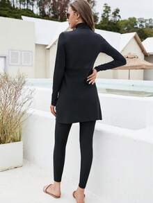 VFJ 女士端庄穆斯林泳衣全罩式泳装伊斯兰黑色沙滩装游泳布基尼泳衣 - 黑色 - 查看 5