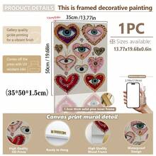 1pc Canvas Wall Art Poster With Optional Frame, Gothic Evil Eye & Heart Shape Print Poster, Vintage Dark Maximalism Art Style, Suitable For Living Room, Bedroom Wall Hanging, Tabletop Display, Ideal Wall Art Home Decor Gift