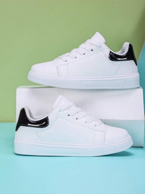 1 Paar Kinder/Teenager lässige weiße Sneaker, komfortable atmungsaktive Outdoor Sportschuhe