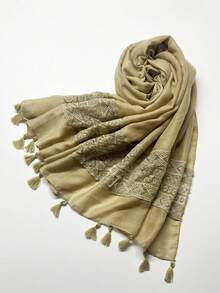 A Solid Color Lace & Embroidery Decor Scarf For Women, Suitable For Daily Use As A Sun Protection Shawl Or Headscarf Boho Bandana Headband Fashion Hairband - Multicolor - View 24