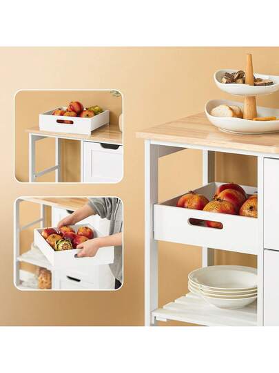 SoBuy Serving Trolley Wheels, Kitchen Tray, Side Table, Rolling Kitchen, Living Room, Dining Room Ideal Single Kitchens, Cabinets Worktop, White, 68x85x38 Cm, FKW79 view 9