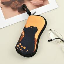 1pc Fashionable Leopard Print/Pet Design Zipper Eyeglass Case - Lightweight, Waterproof Chloroprene Rubber, Multipurpose Storage For Glasses & Accessories, Accessory Keeper | Leopard Print Exterior | Zipper Closure, Eyeglass Case - A - View 10