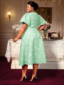 Jacqard A Line Party Dresses Square Collar Lantern Sleeves Elegant Wedding Guest Birthday Curve Women Back To School