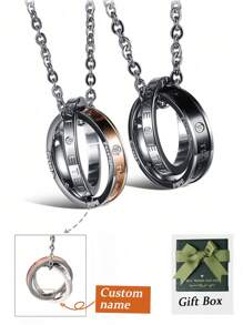 1pc Personalized Ring Necklaces Set, Custom Name,Couple Necklaces, Ring Necklace, Hidden Message Necklaces, Anniversary Gift, Valentines Day Gift
