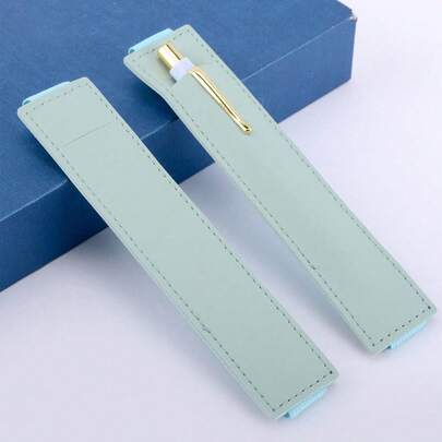 1/2/5pcs Solid Color Pen Pouch, Elastic Band Pen Holder, PU Pen Case,Back To School,School Supplies