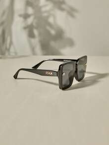 大框黑色圆框时尚眼镜，大脸时尚眼镜，2024新款时尚优雅高端方形闪亮眼镜，附赠黑色眼镜盒，圣诞节冬季圣诞礼物 - 黑框灰片 - 查看 2