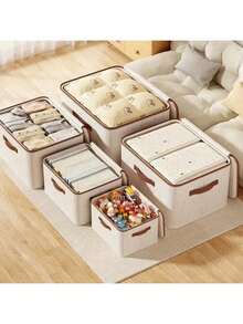 1/2 Hộp đựng đồ bằng vải có khóa kéo, có thể gấp gọn, giặt được, có tay cầm, dùng trong tủ quần áo (Màu be) - Màu be - Xem 3