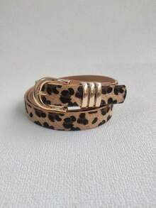 Imported Women's Belt With Gold Buckle - Leopard - View 1
