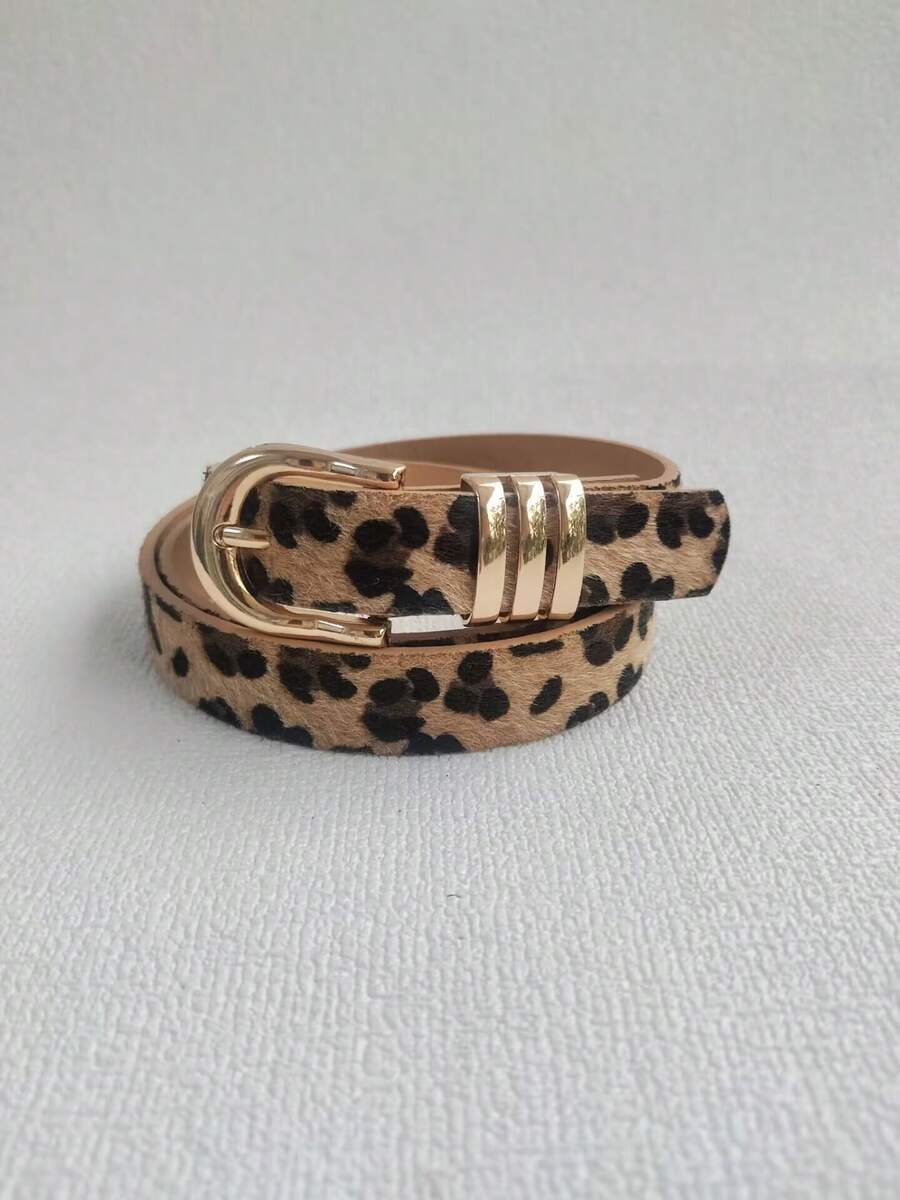 Imported Women's Belt With Gold Buckle - Leopard - View 1