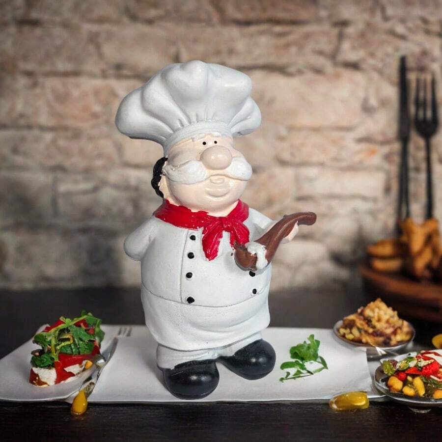 1pc Creative Resin Painted Handcraft Soup Ladle Chef Figurine, Home Decor Accessory - White - View 1