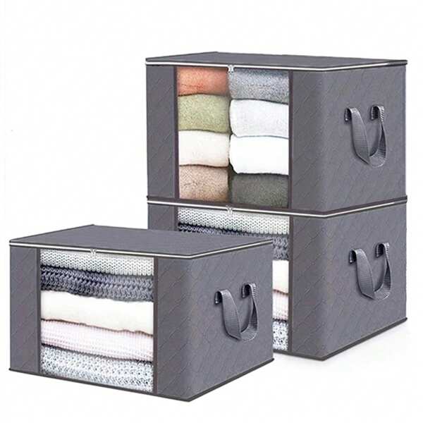 3 bolsas de almacenamiento de ropa de gran capacidad, organizador de tela no tejida reforzada con ventana transparente, para edredones, mantas, ropa de cama, plegable con asas