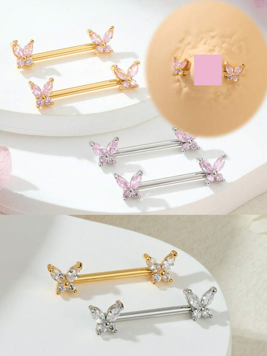 AVYRING 2pcs Butterfly Nipple Piercings Bar Cute 14G Nipple Rings 2pcs Nipple Shield Barbell Piercing Jewelry