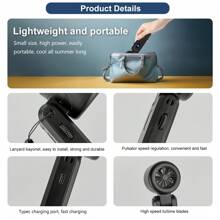 1pc Outdoor Portable High-Speed Handheld Fan With 3600mAh Battery, 100-Speed Adjustable, USB Rechargeable, Quiet And Fast Cooling, With Lanyard For Summer Travel/Camping