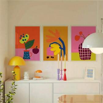 1 pieza/3 piezas Impresiones de arte floral abstracto audaz Impresiones de flores de mercado de colores Carteles de Matisse Pinturas minimalistas de moda para decoración de sala de estar, dormitorio, oficina en el hogar, dormitorio, diseño de fondo de pared Imagen opcional con marco, Arte de pared con marco Decoración de cocina