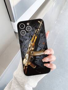Money 1pc AK Dollar Sign Pattern Black Straight Edge Anti-Fall Anti-Slip Protective Phone Case Compatible With Apple///Compatible With Redmi/Compatible With VIVO/Compatible With OPPO - Black - View 5
