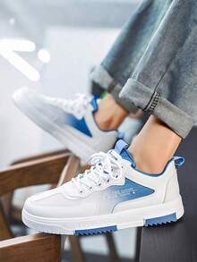 Moda de los hombres de color degradado Low Top Thick Bottom zapatillas de baloncesto,Transpirable Round Toe Lace Up Casual Sneakers,antideslizante suela de goma zapatillas de tenis de los hombres - Celeste - Ver 6
