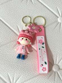 1pc Cute Cherry Blossom Girl Keychain, Fashion Pendant Accessory Ornament For Backpacks, Cars, Sweet Gift Car Accessories Bag Charm