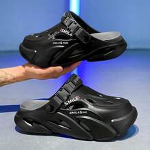 Men's New Summer Outdoor Letter, Chinese Style Street EVA (Ethylene-Vinyl Acetate Copolymer) Slip On Beach Party Sandals, Couple Breathable Vacation Casual Shoes, All Season