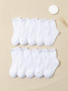 10 Pairs Boys' Cotton Striped Sports Socks, Suitable For Football, Basketball, Casual, School - White - View 2