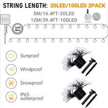 2pcs/1pc Solar Outdoor String Lights, 20LED/100LED Solar Crystal Fairy String Lights, 8 Lighting Modes, Multi-Group, Semi-Embedded Installation, Button Control - Ideal For Weddings, Parties, Patios, Gardens, Christmas And Halloween Celebrations