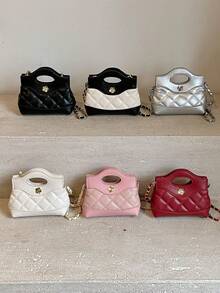 New Quilted Mini Handbag, Contrast Color Small Crossbody Bag, Lipstick Clutch, Evening Mini Bag - A - View 2