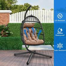 Indoor Outdoor Porch Wicker Swing Seat Hanging Egg Chair With Stand & Cushion - 1 - View 8