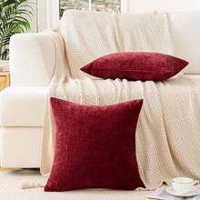 1pc Ultra-Soft Chenille Throw Pillow Cover, Suitable For Living Room, Bedroom, Sofa - Burgundy - View 8