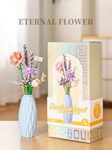1 set de mini briques, blocs de construction en forme de fleurs avec un vase emballé. Série de fleurs colorées DIY, bouquets décoratifs, fleurs artificielles, décoration unique maison DIY, collection botanique, soulagement de la pression, activités de construction anti-stress, ornements de bureau, créez votre propre collection de fleurs, cadeau parfait pour anniversaire, fête des mères, cadeau de Saint-Valentin créatif, construction en famille, modèle pour exposition.