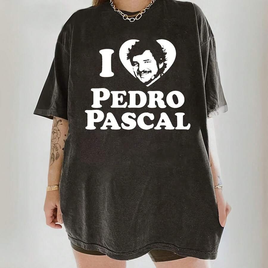 I Love Pedro Pascal Shirt, Pedro Pascal Fan T-Shirt,  Pedro Pascal Retro 90s ShirtWo's 220g Thick Cotton T-Shirt With Butterfly Print Pattern, Suitable For Girls And Wo's Short Sved Round Neck Inspirational Shirt, Cute Aesthetic Y2K Style Summer Top, Suitable For Outdoor, Family, Work Or Street Wear Casual Loose Daily T-Shirt